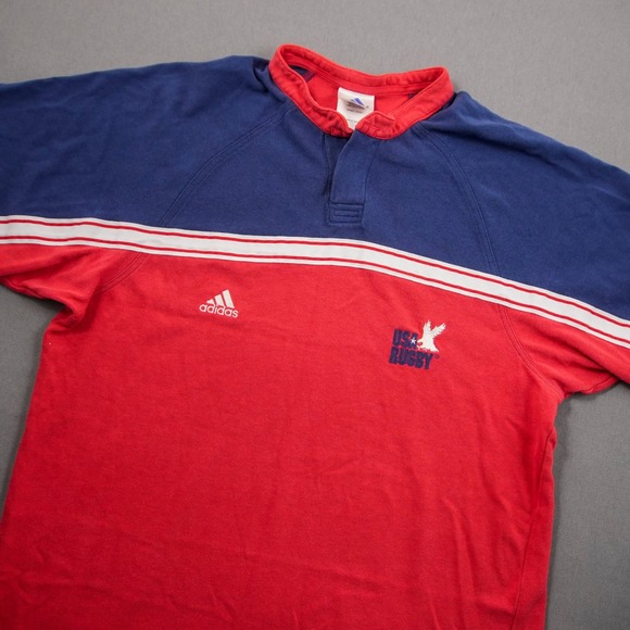 adidas Other - Vintage Y2K Adidas USA Rugby Striped Embroidered Short Sleeve Henley Shirt L
